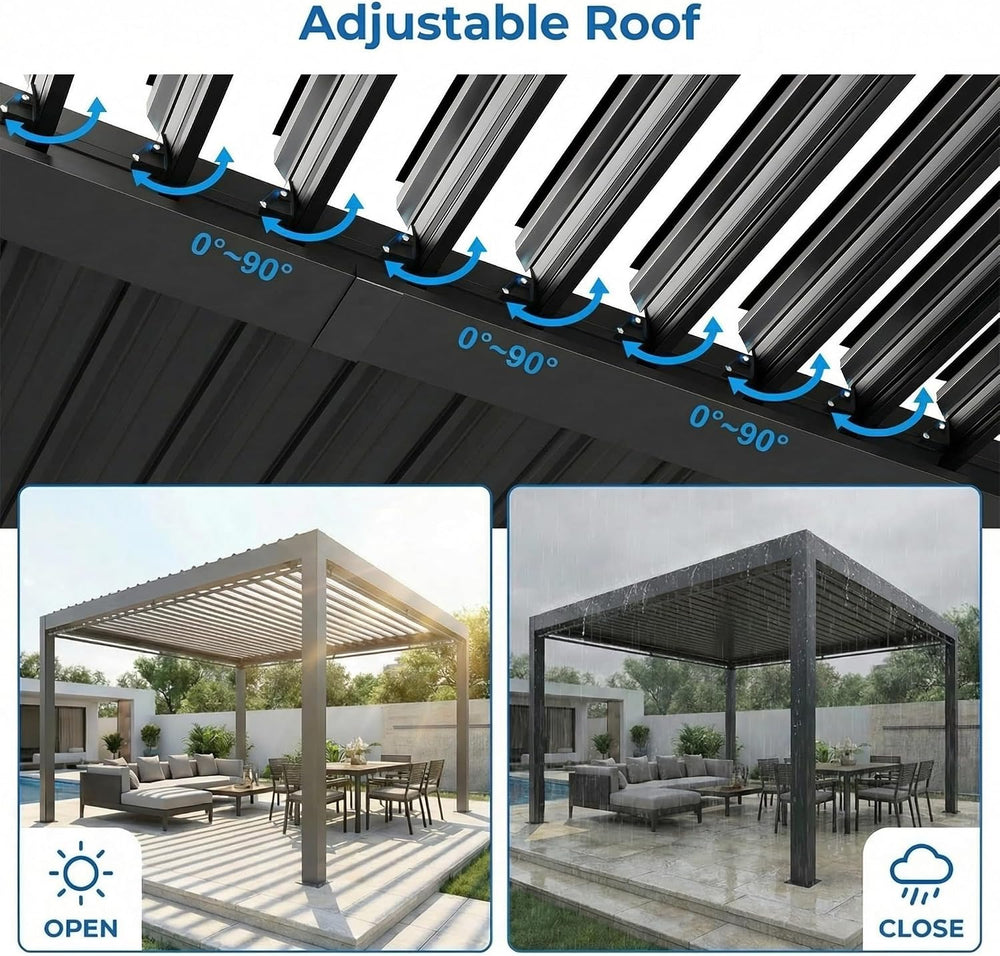 Louvered Pergola 10x12FT, Outdoor Aluminum Pergola with Adjustable Louvered R...