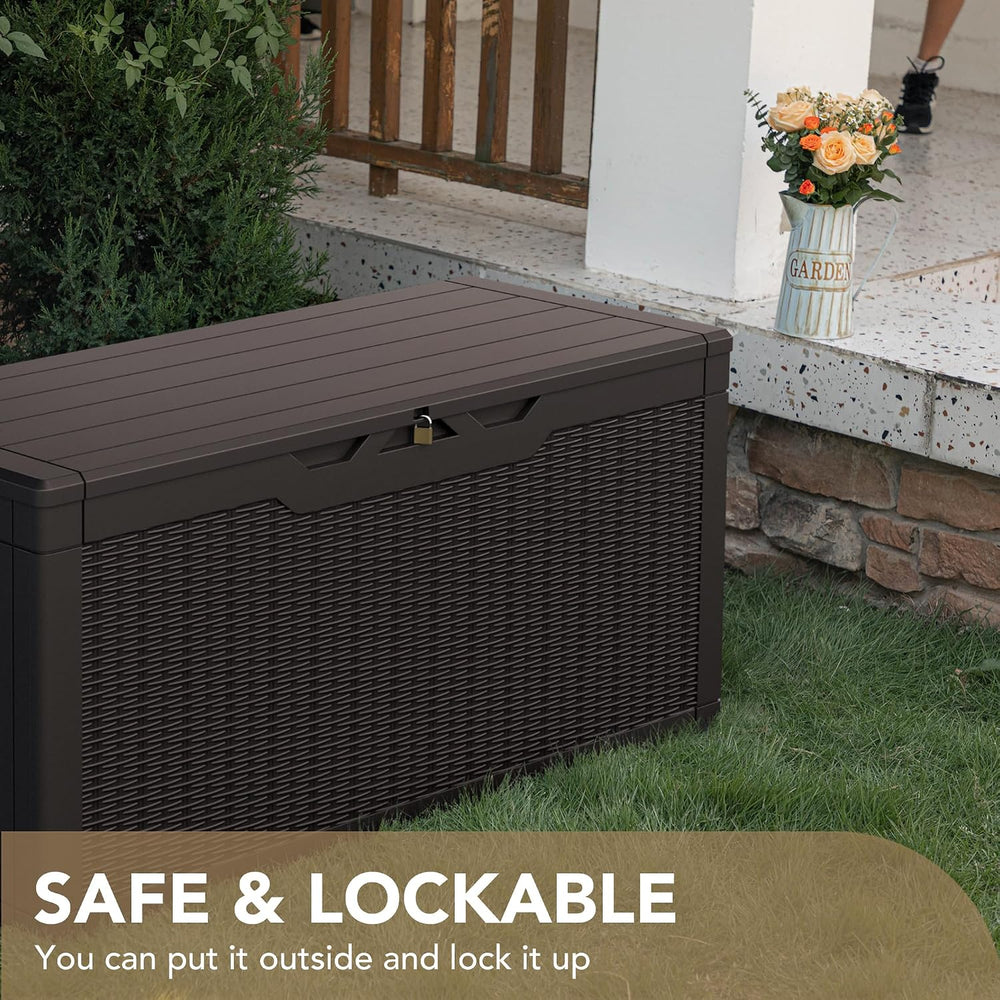 Devoko 100 Gallon Waterproof Resin Deck Box, Large Outdoor Storage Box