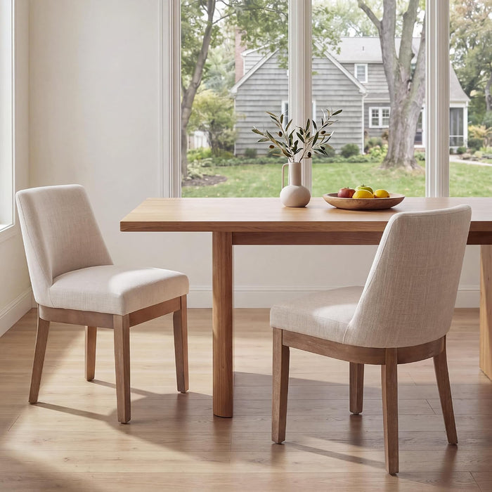 HNY Beige Linen Fabric Dining Chairs Set of 2 with Comfortable Back Support
