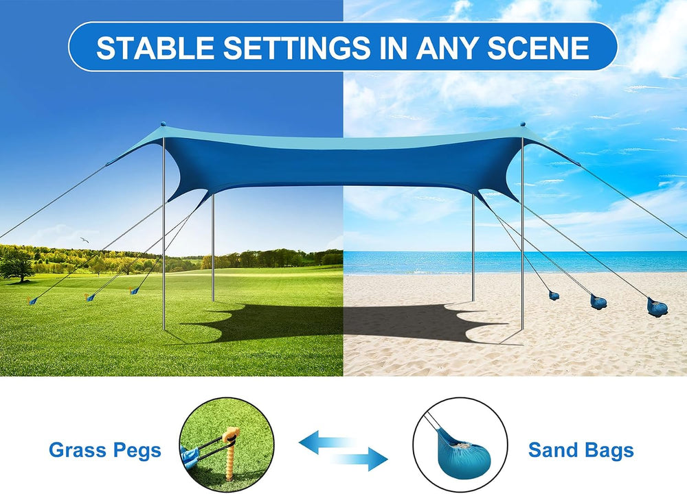 Beach Tent Sun Shelter, Camping Sun Shelter 11x 14FT with 22mm Thickened Alum...