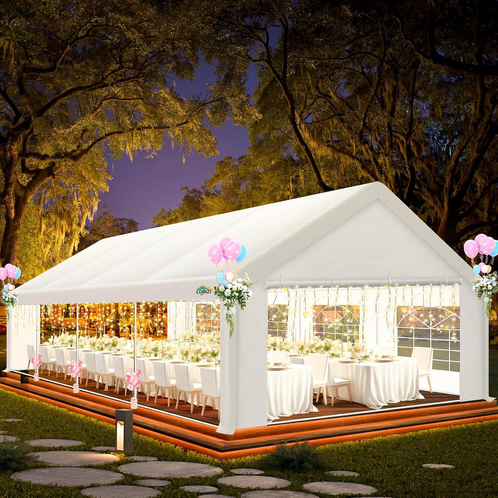 COBIZI 20x30 Party Tent Heavy Duty Waterproof for Wedding 12 Sidewalls, WH