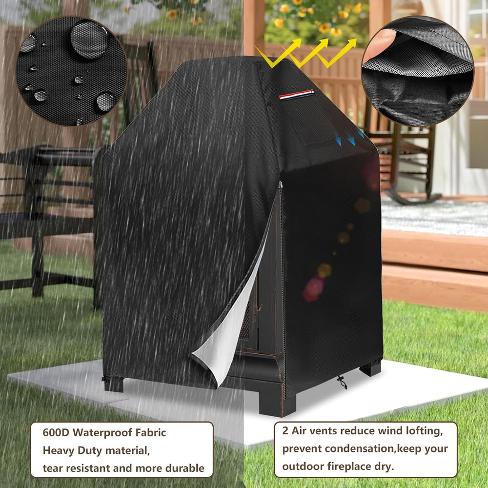 Outdoor Fireplace Cover,Heavy Duty 600D Square Chiminea Fireplace Cover,Pagod...