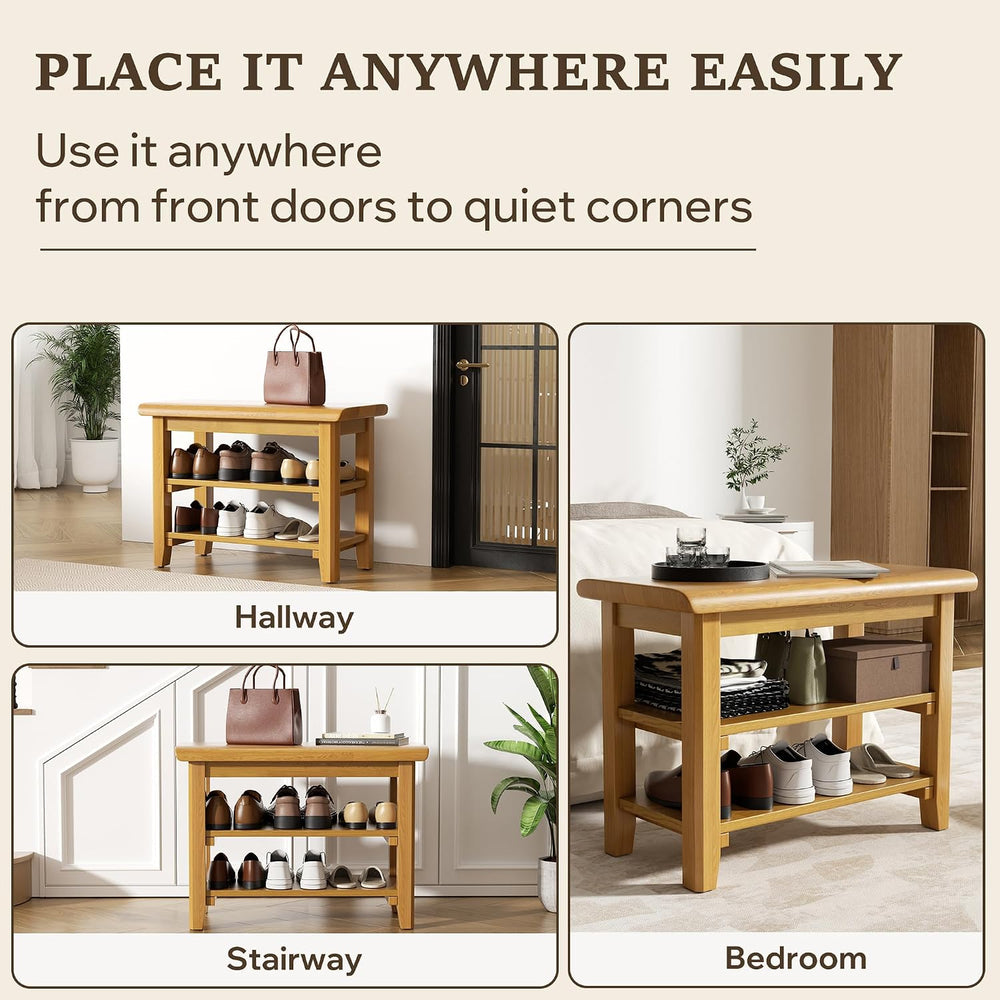 Shoe Rack Bench Mid Century Modern 2-Tier Shoe Rack Organizer for Entryway Ha...