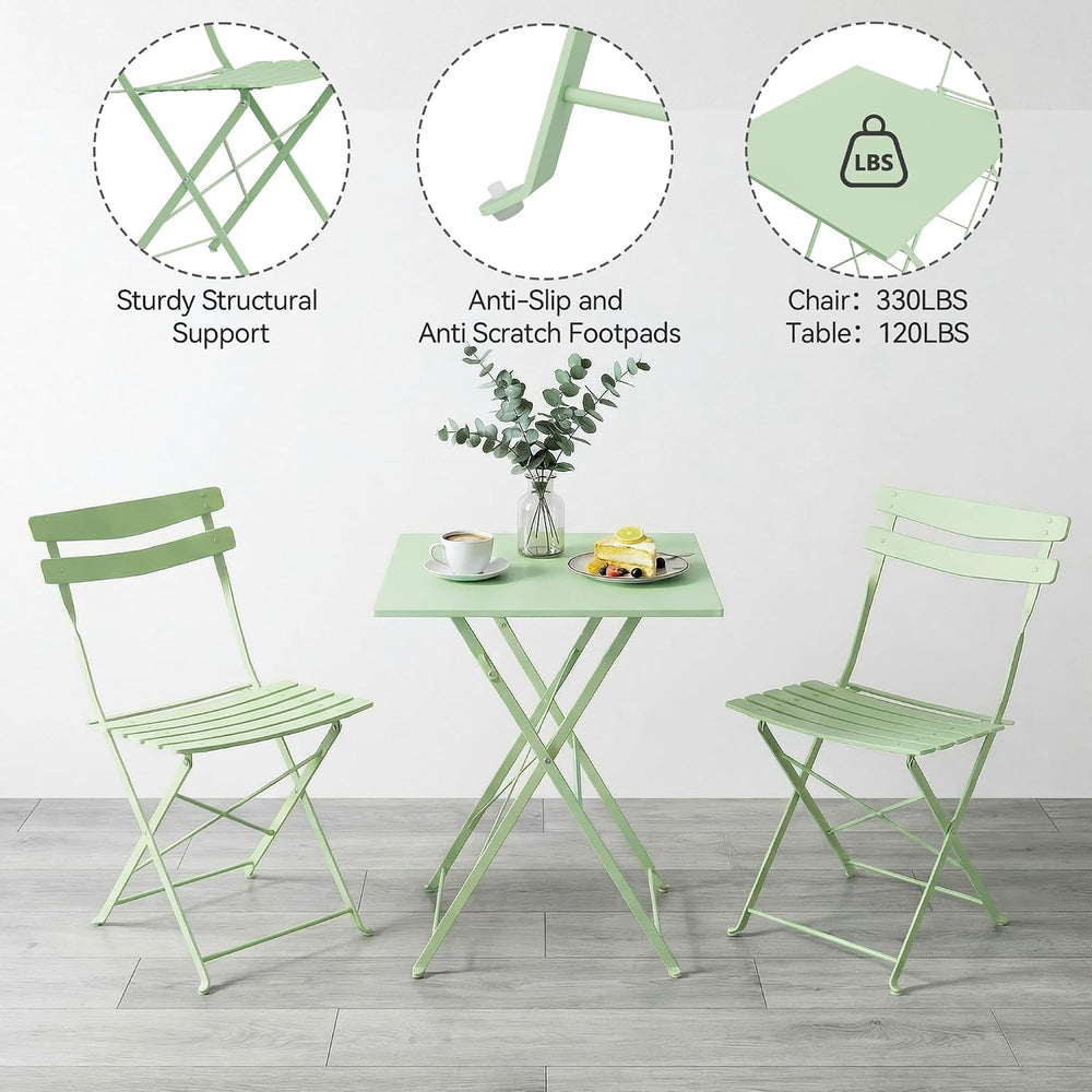 IDEALHOUSE Bistro Table and Chairs Set of 2, Folding Design, Green