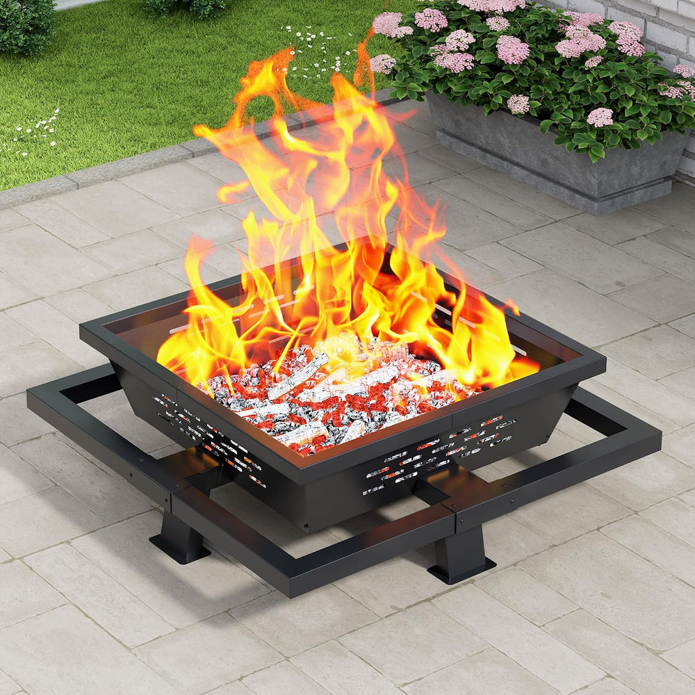 36 Inch Fire Pit for Outside, Outdoor Wood Burning Firepit with Poker, Heavy ...