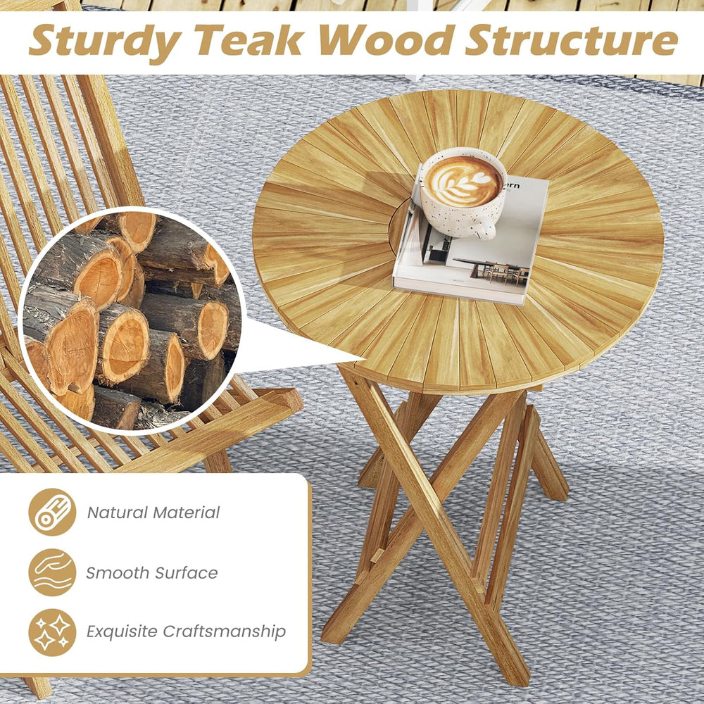 Tangkula Patio Folding Side Table, 23.5" Teak Wood Round End Table with ...