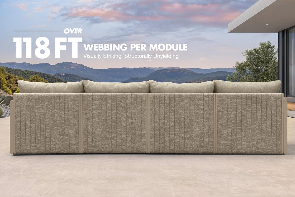 PURPLE LEAF Patio Conversation Set 7-Piece w/Ottoman Olefin, Beige