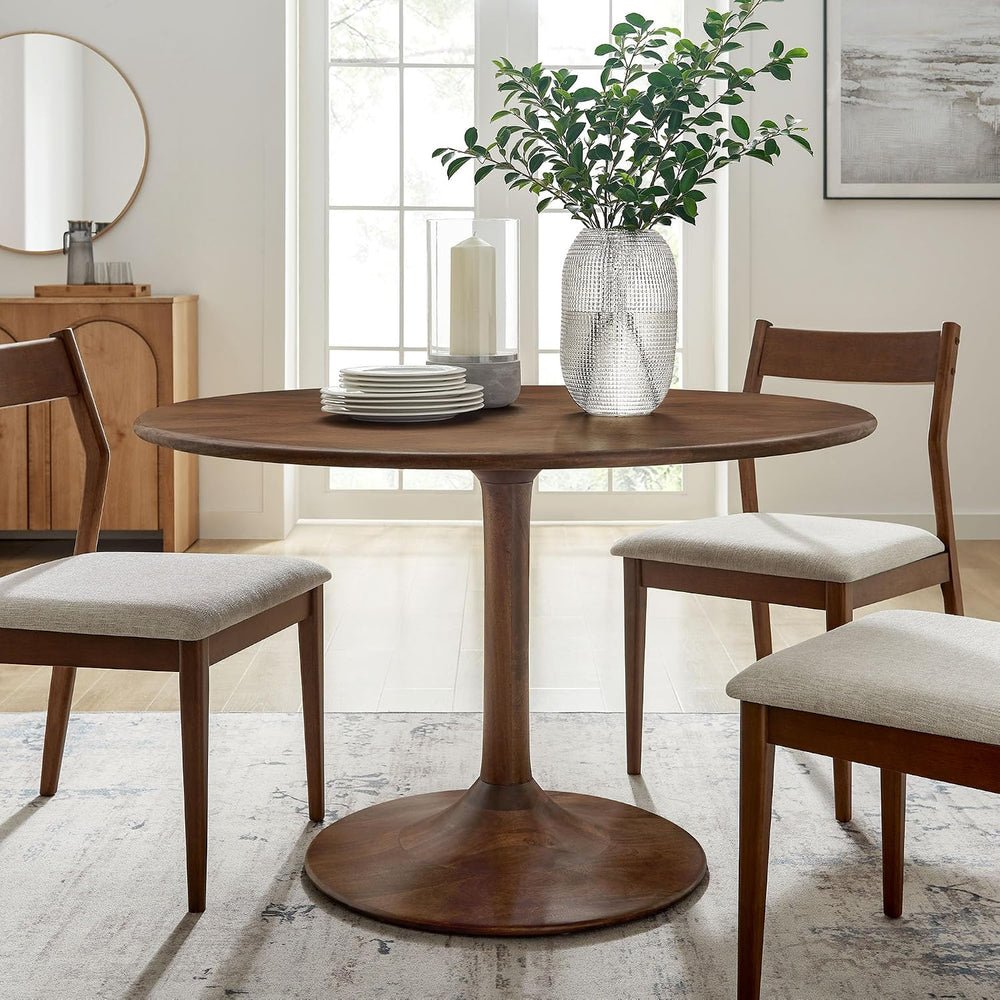 Modway Lippa 48 Inch Round Wood Dining Table in Walnut – Solid Mango Wood Tab...