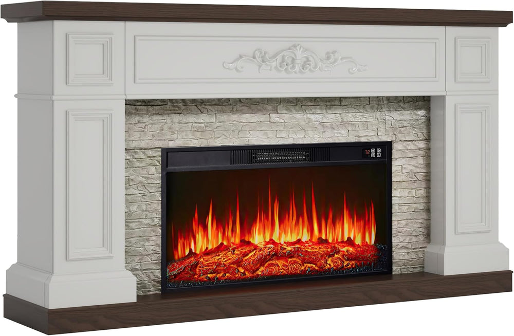 BOSHIRO 60" Landscape Solid Wood Electric Fireplace with Mantel