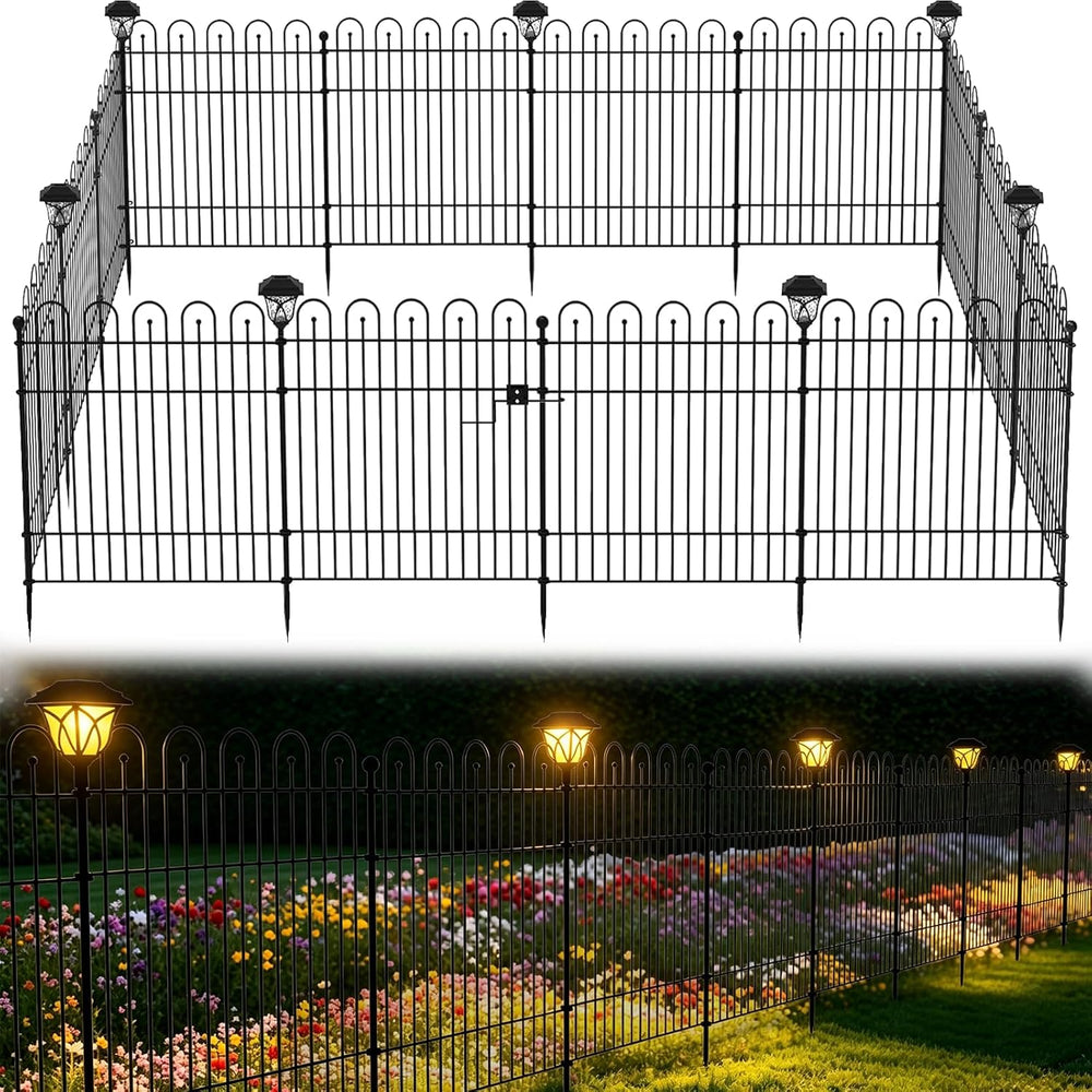 Garden Fence Animal Barrier with Lights , 5 Panels No Dig Dog Fence Outdoor