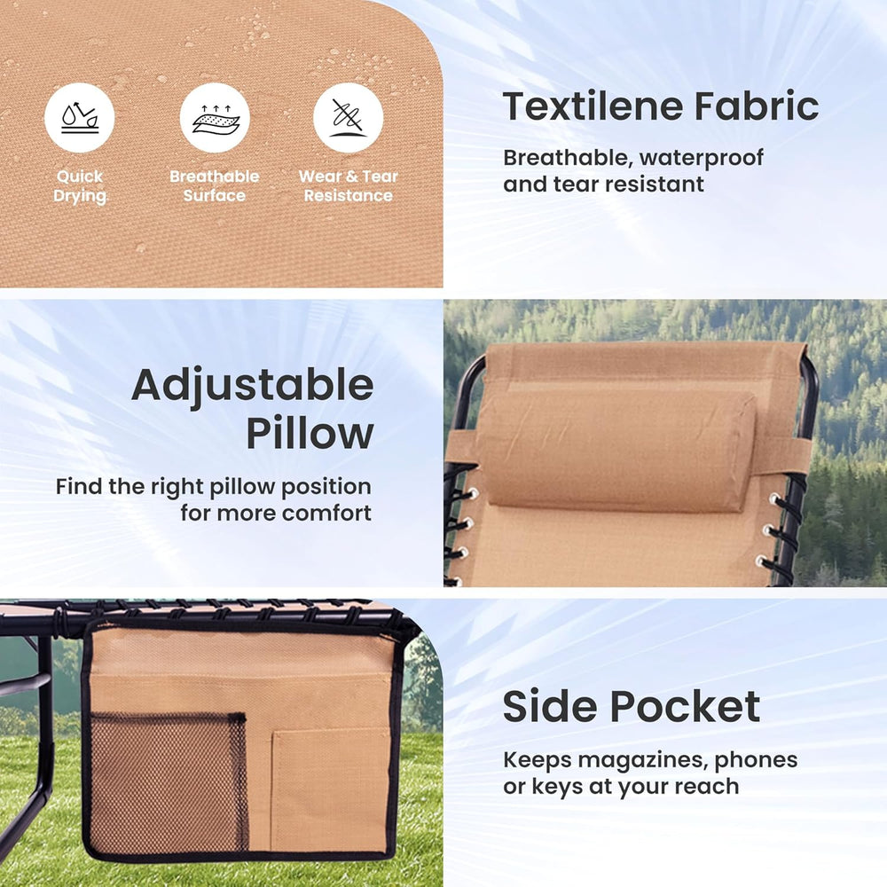 2 Pack Outdoor Folding Chaise Lounge 5-Position Adjustable Recliner 400LB Hea...