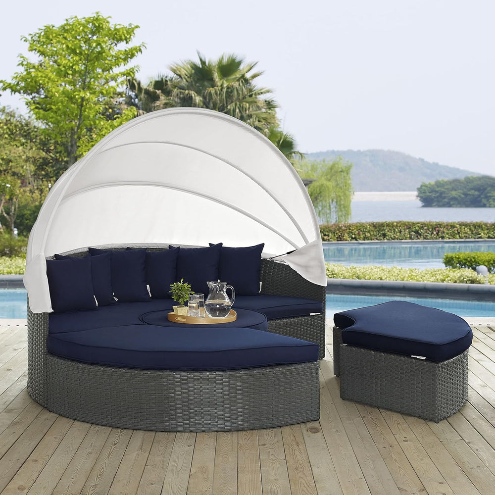 Modway Sojourn Outdoor Patio Sunbrella Sectional Daybed with Canopy in Canvas...