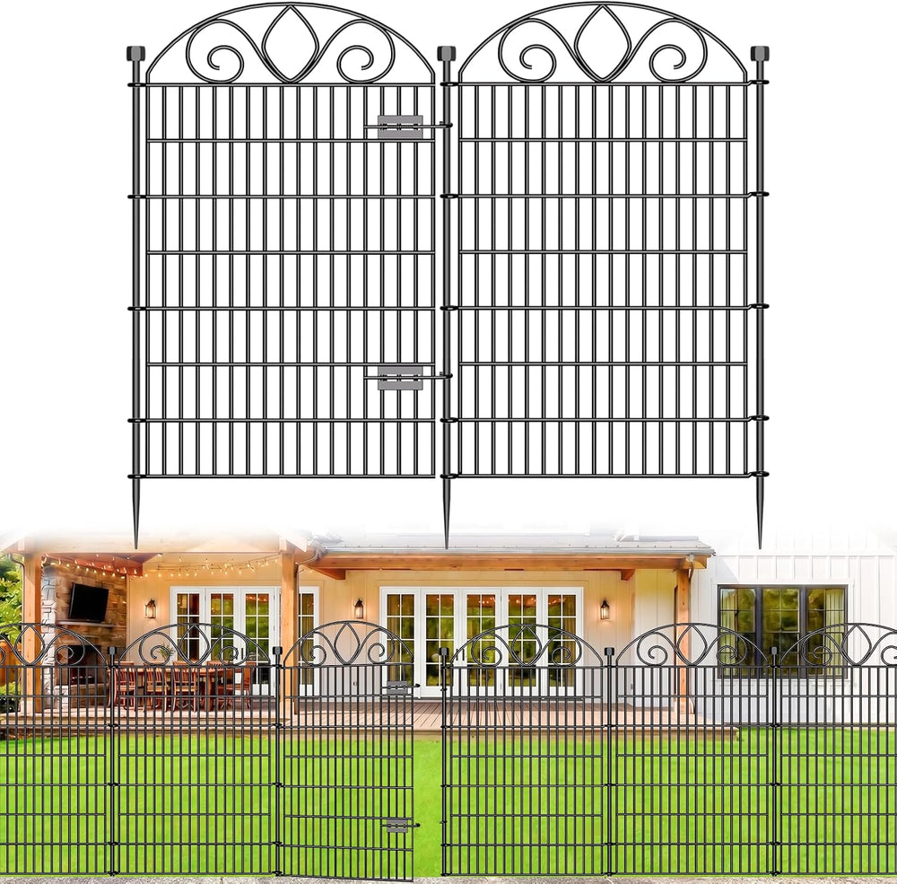 No Dig Garden Fence Outdoor for Yard, 10 Panels with Gate