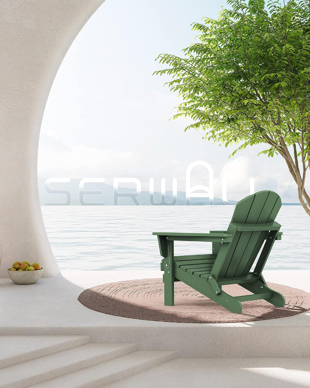 SERWALL Folding Adirondack Chairs Set of 4,Patio Chair with Cup Holder-Army
