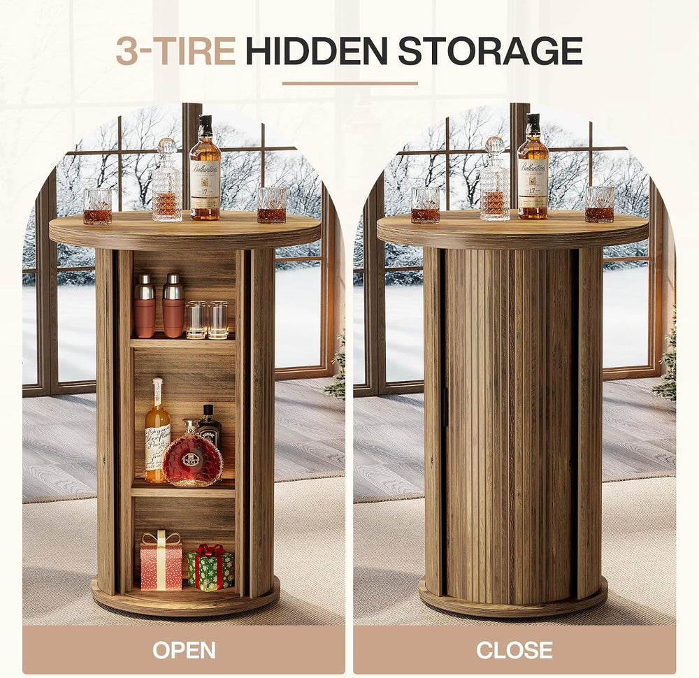 Tribesigns Round Bar Table, 35.4" Rustic Cocktail Table with 3-Tier Hidd...
