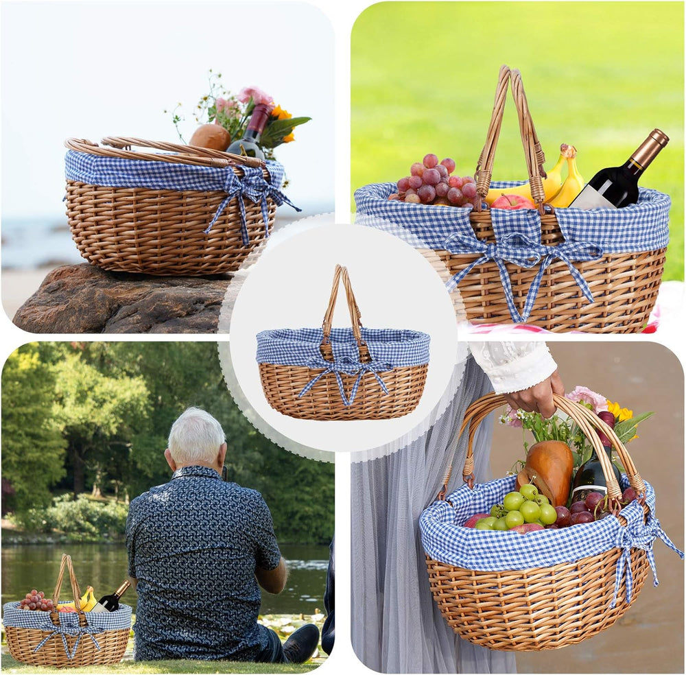 G GOOD GAIN Wicker Picnic Basket with Double Folding Handles,Willow Picnic Ha...