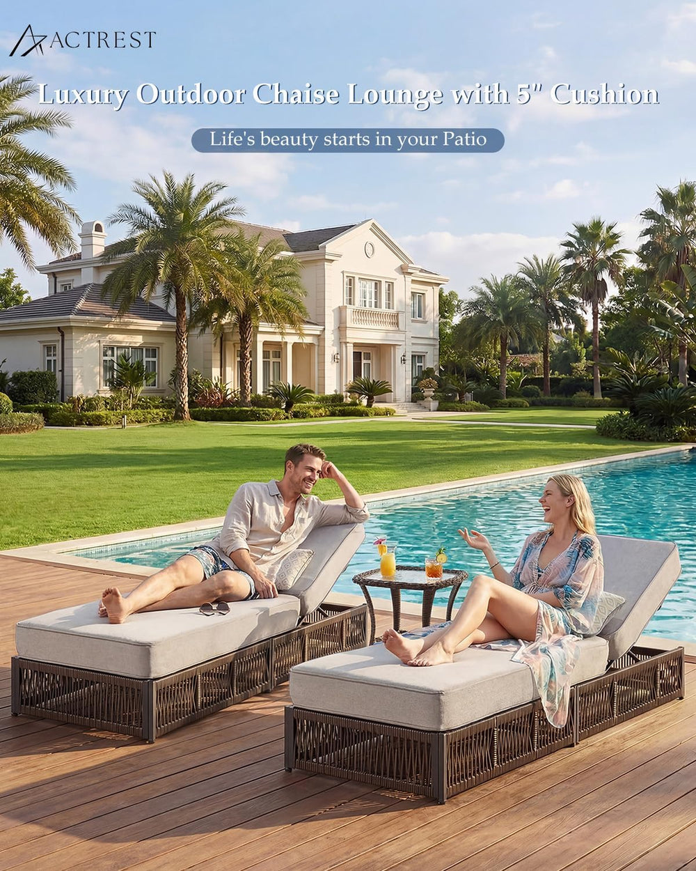 Luxury Outdoor Chaise Lounge Chairs of 4 with 5 Inch Thick Cushions and Side ...
