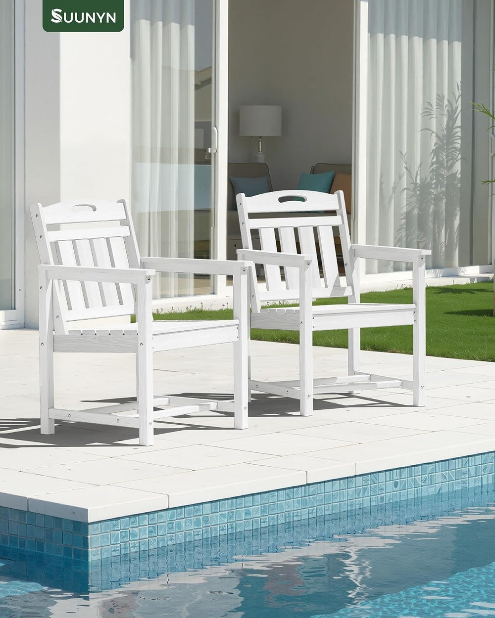 Patio Chairs Set of 2, HDPE Outdoor Dining Chairs with Wide Seat, All Weather...