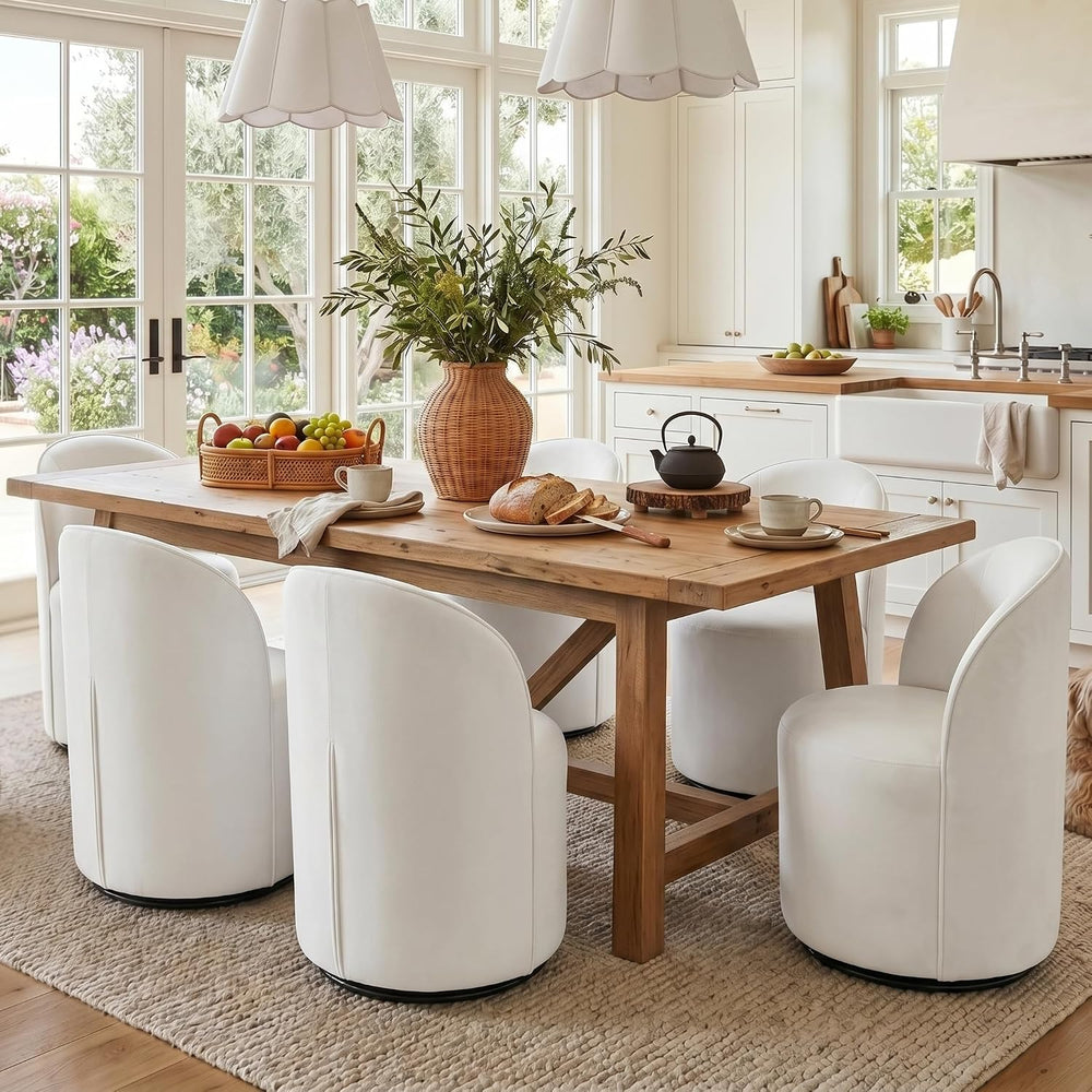 HNY Upholstered Swivel Dining Chairs Set of 4, Mid Century Modern Kitchen Rou...