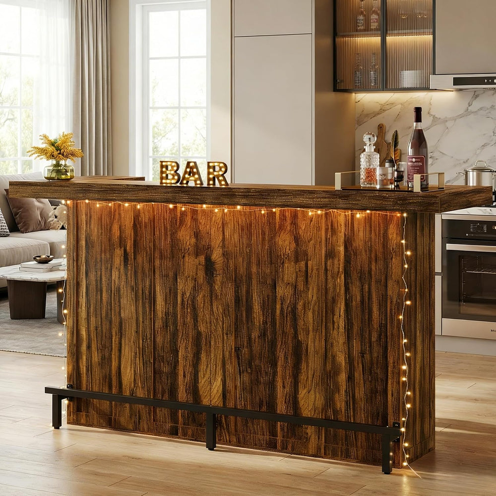 Tribesigns 70.9" Large Bar Table with Storage, Wooden Home Bar Unit