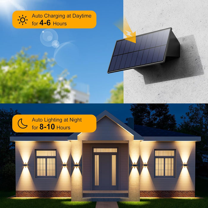 8 Pack Warm White Solar Power Wall Fence Light Outdoor Up and Down