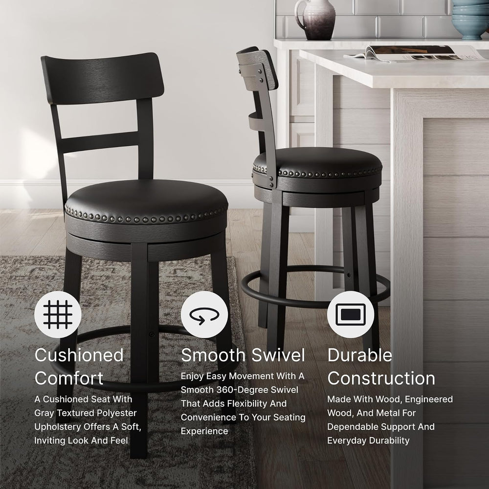 Signature Design by Ashley 1-Piece Counter Height Bar Stool, Black Swivel