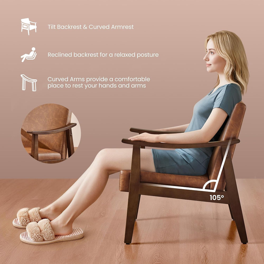 Yaheetech Accent Chair, Mid-Century Armchair with High Back Brown