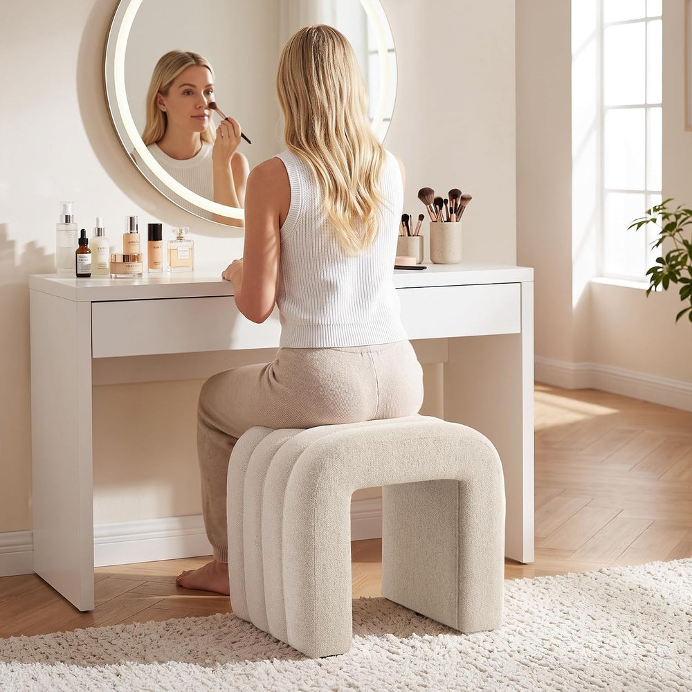 Flouki Ottoman Foot Stool with Channel Tufted, Small Ottoman Bench for Entryw...