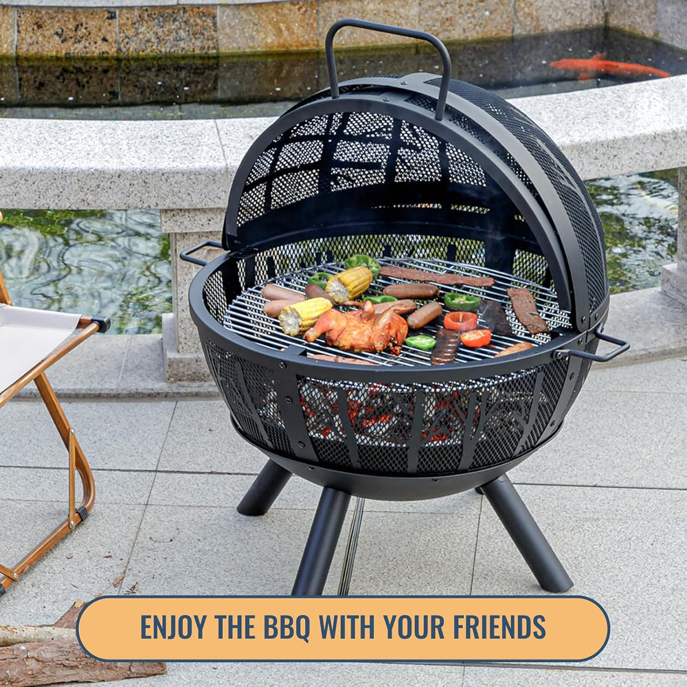 Panovue 35 Inch Wood Burning Fire Pit with BBQ Grill, Heavy Duty Fire Pits