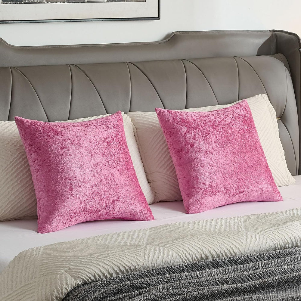 FUTEI Pack of 2 Crushed Flannel Throw Pillow Covers 26x26 Inch, Hot Pink