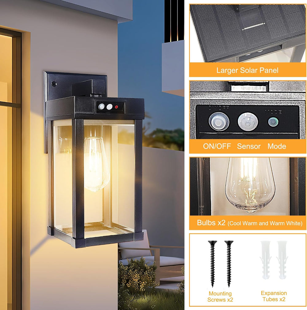Solar Wall Lights Outdoor Waterproof with 3 Lighting Modes & Motion Sensor