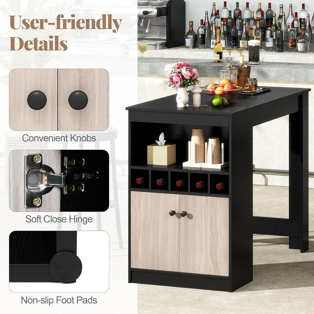 COSTWAY 48" Bar Table with Storage Cabinet & Wine Rack, Home Dining ...