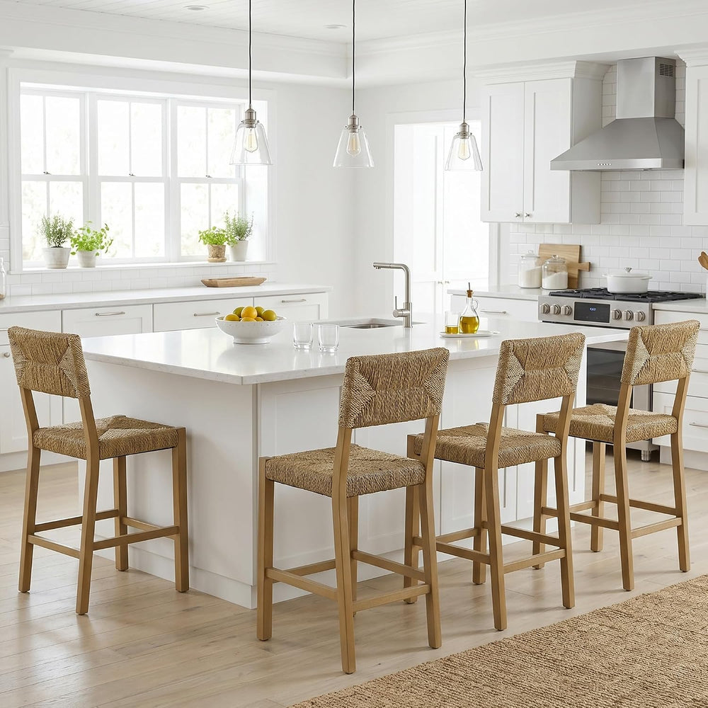 DUHOME Rattan Bar Stools Set of 4, 24'' Bohemian Counter Height Stools