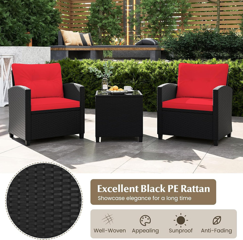 RELAX4LIFE 3-Piece Patio Furniture Set - Wicker Rattan Bistro Sofa Set w/Glas...