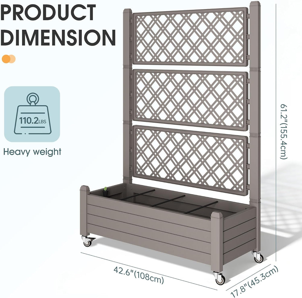 Elevated Raised Garden Bed with Wheels,Planter Box,Gray-61.2" h