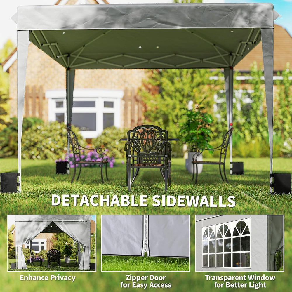 Outsunny 10 x 10 ft Pop Up Canopy Tent with Sidewalls UPF50+, Light Gray
