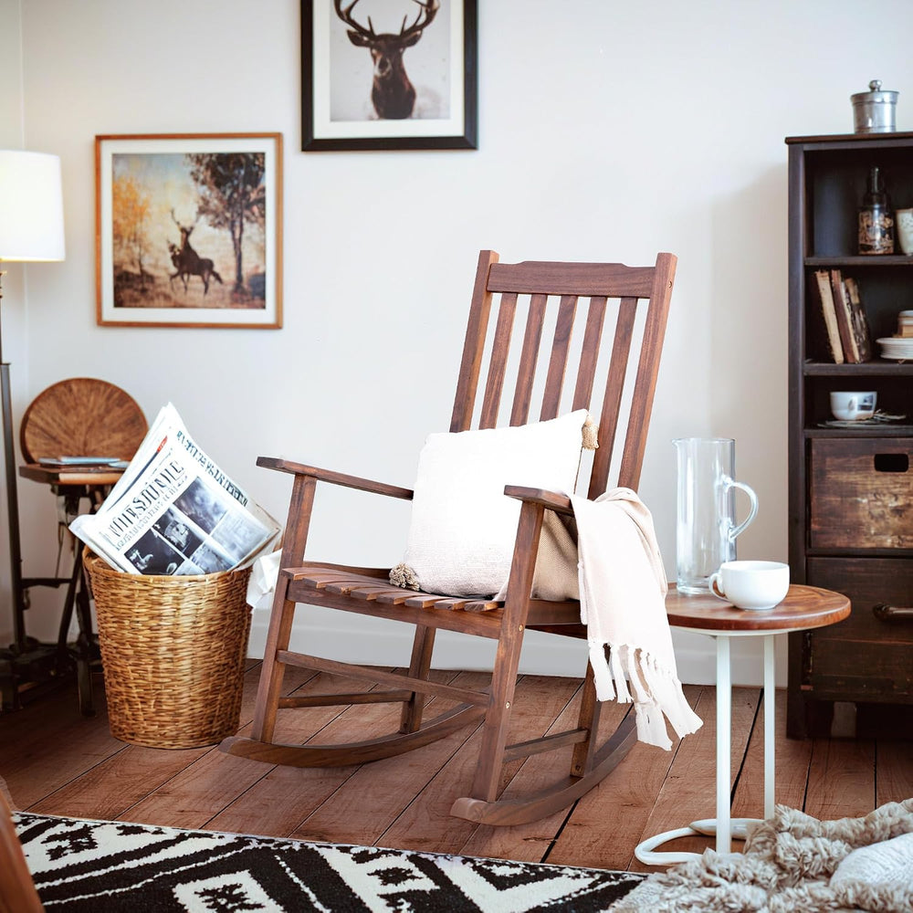 Flamaker Acacia Wooden Rocking Chair Outdoor Rocking Chair (Brown)