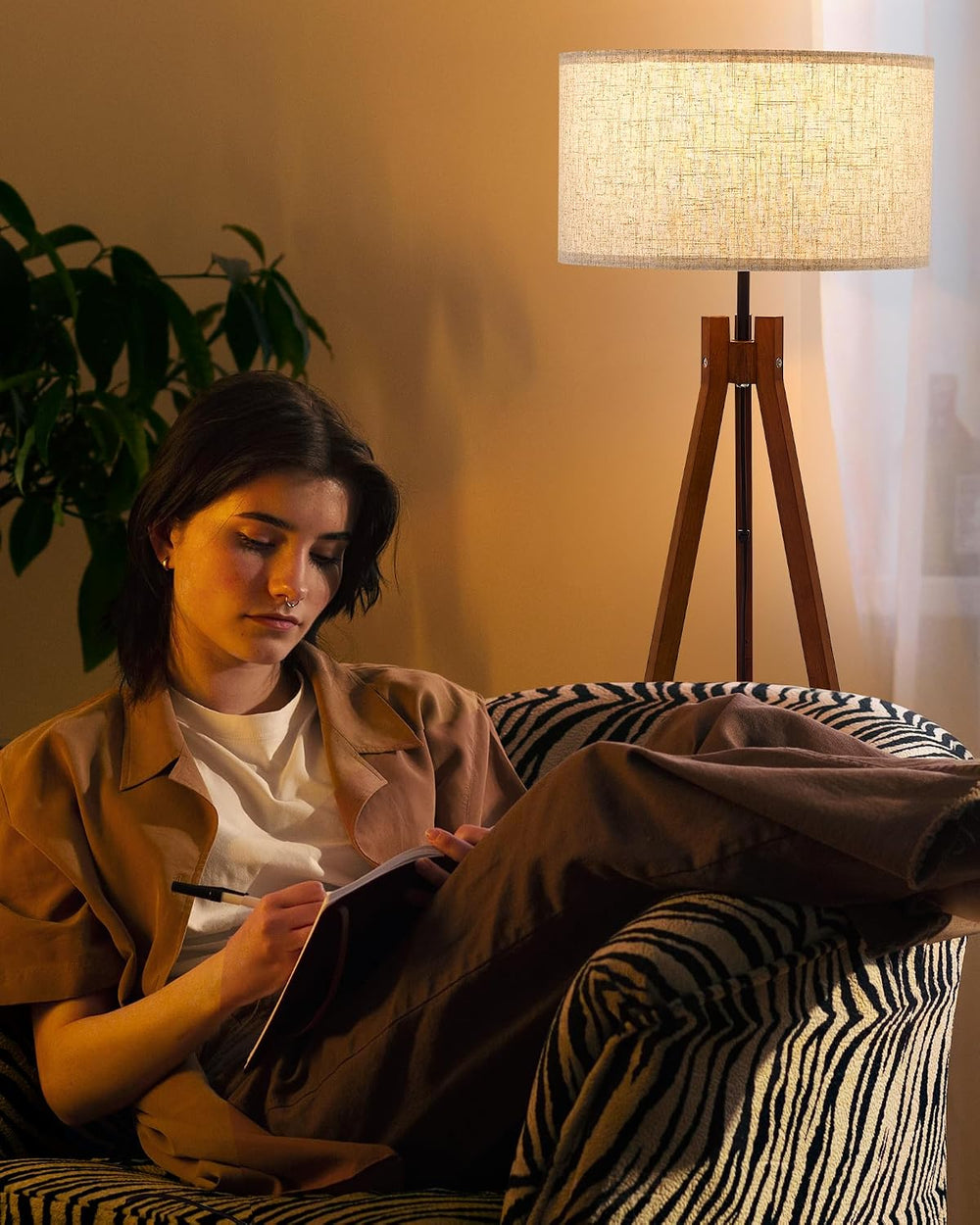 ELYONA Wood Tripod Floor Lamp, Mid Century Reading Standing Lamp with 3 Color...