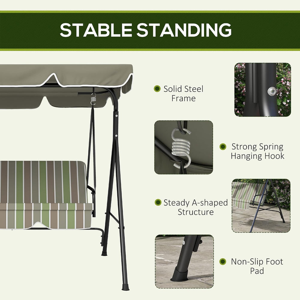 Outsunny 3-Person Porch Swing w/Stand Adjustable Tilt Canopy, Beige/Green