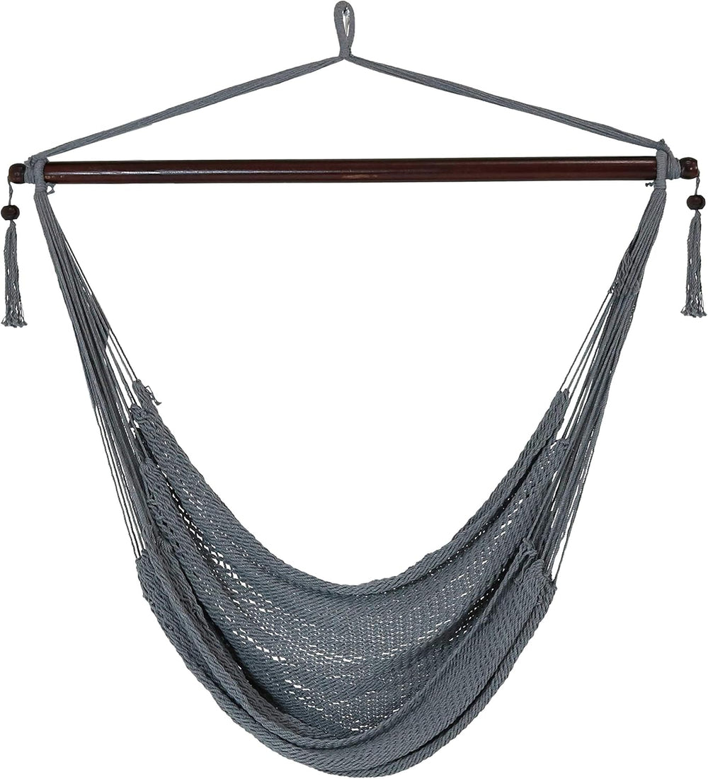 Sunnydaze Hanging Hammock Chair Swing for Patio, Caribbean, Gray