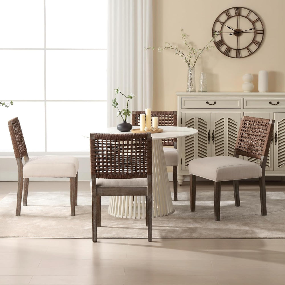 Farmhouse Dining Chairs Set of 6, Upholstered Dining Chairs with Handwoven Ba...