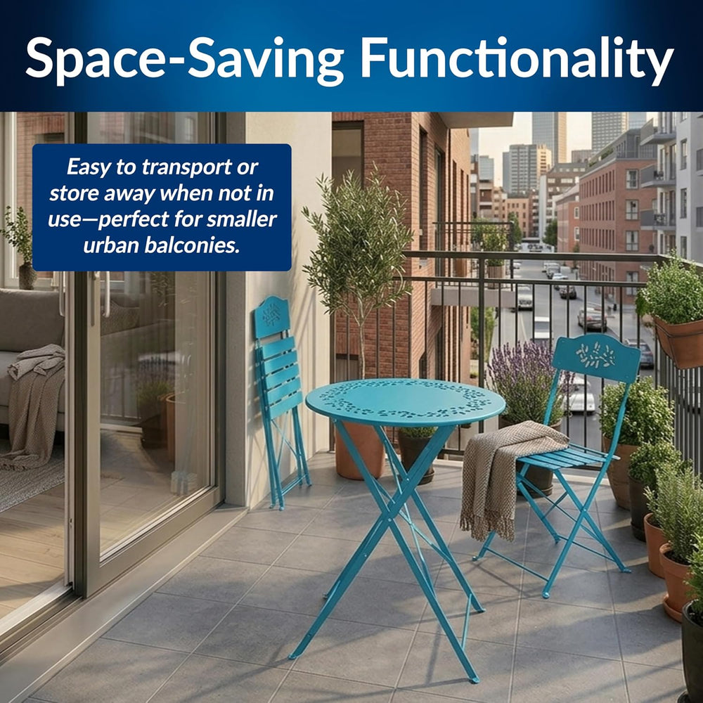 Alpine Corporation 3-Piece Bistro Set with Folding Table and 2 Chairs, Durabl...