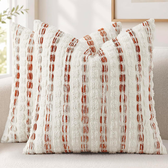 decorUhome Chenille Tufted Stripe Throw Pillow Covers 20x20 Set of 2 Orange