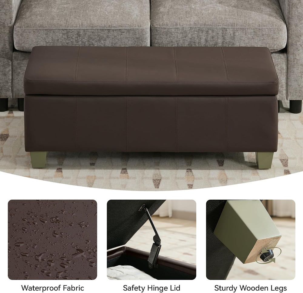 WUTUTUEE 41" Faux Leather Storage Ottoman, Stitch Tufted Rectangle Uphol...