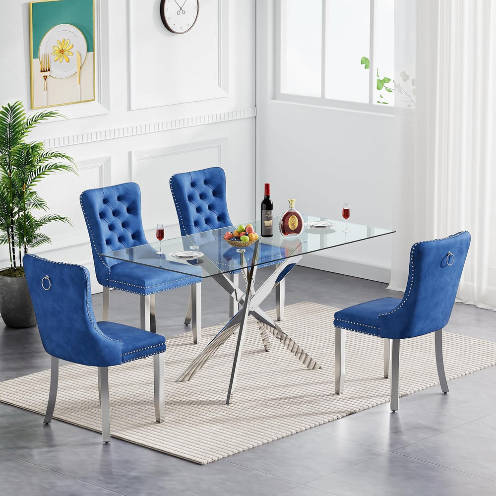5 Piece Glass Dining Table Set Modern Glass Dining Table Set for 4, 51" ...