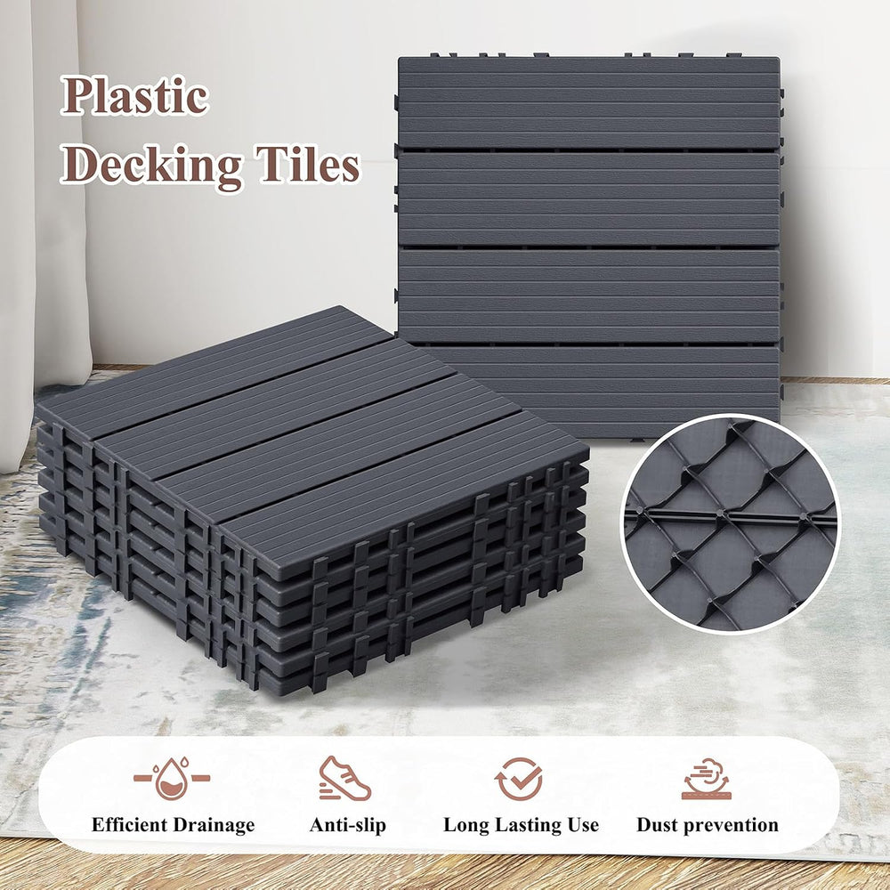 Skypatio Plastic Interlocking Deck Tiles 9 PCS, All-Weather Outdoor Patio Flo...