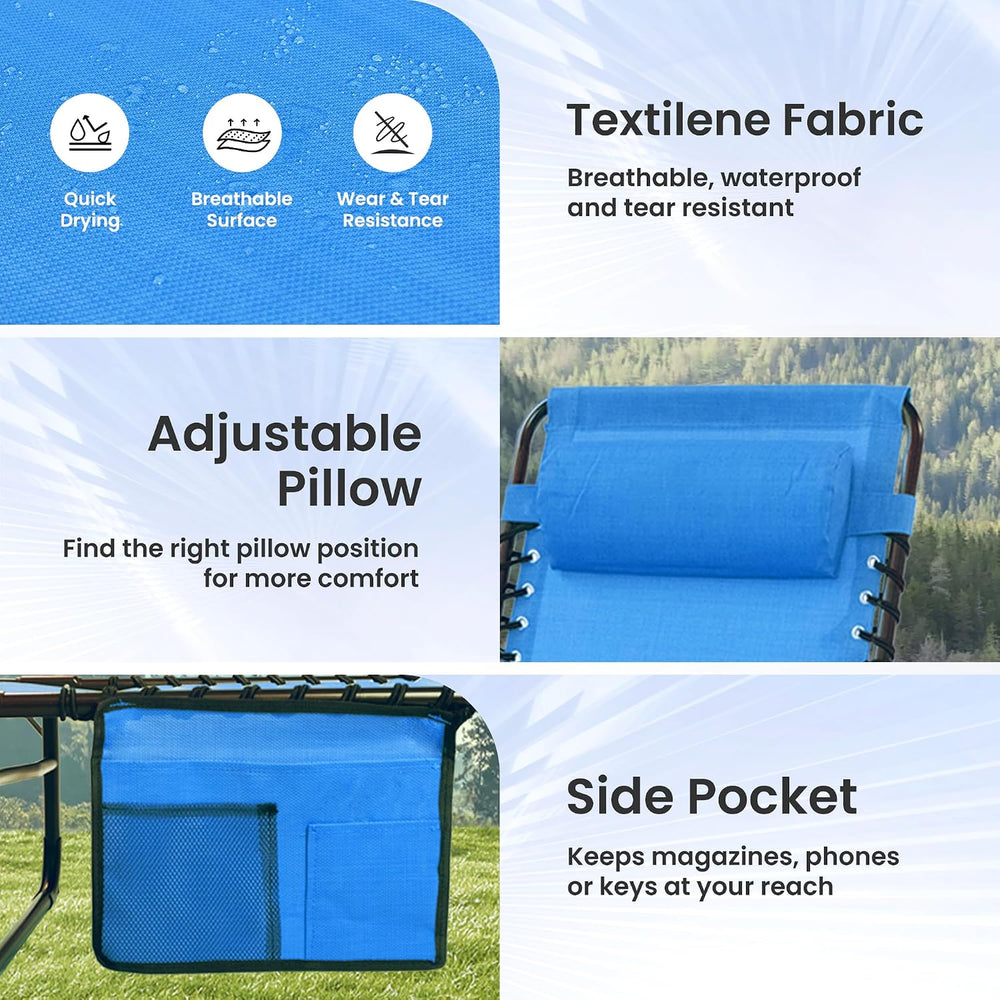 2 Pack Outdoor Folding Chaise Lounge 5-Position Adjustable Recliner 400LB Hea...