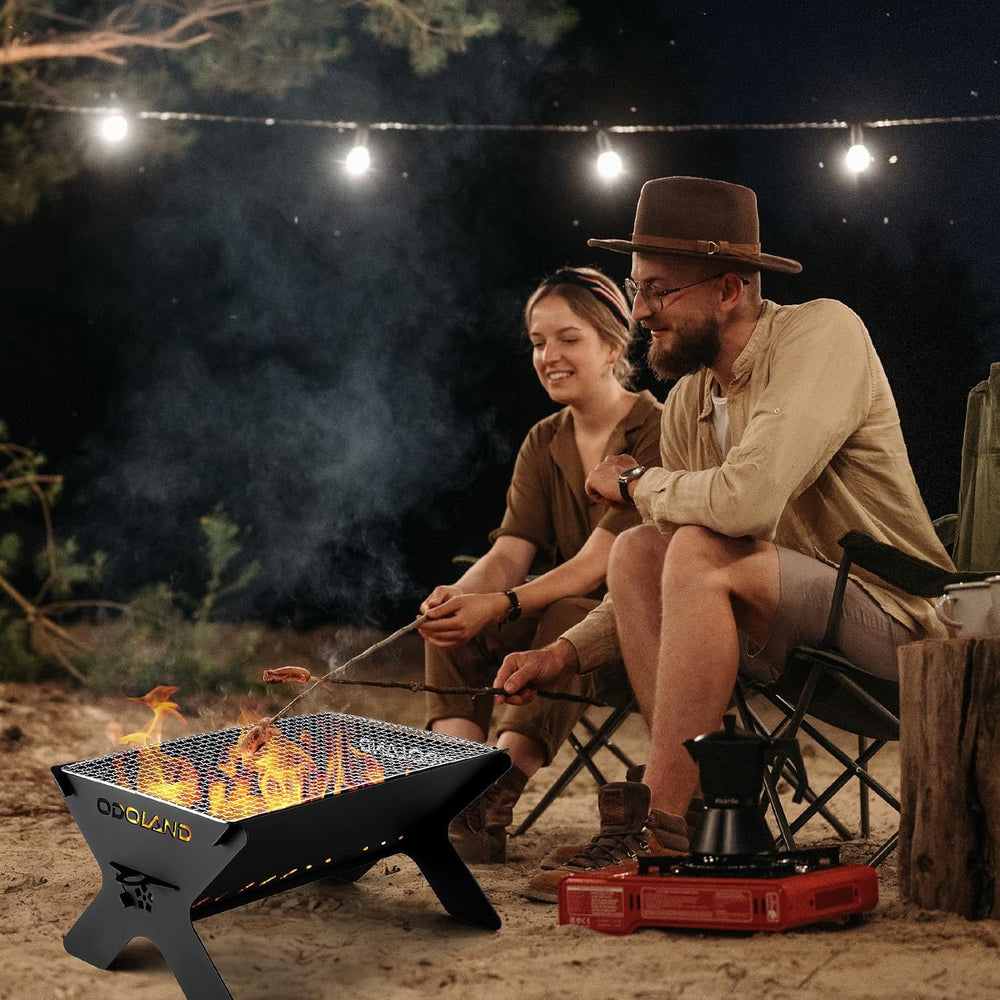 Odoland Camping Campfire Grill, Portable Folding Charcoal Grills for BBQ