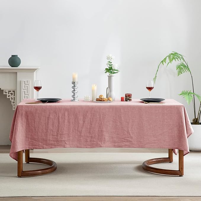 EVERLY 100% Pure Linen Rectangle Tablecloths 60x84Inches for Dining,Buffet Pa...