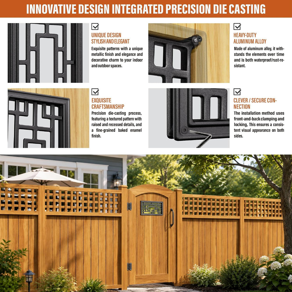 Rect Geometric Fence Gate Decorative Insert - AD-42 Cast Aluminum Ornamental ...